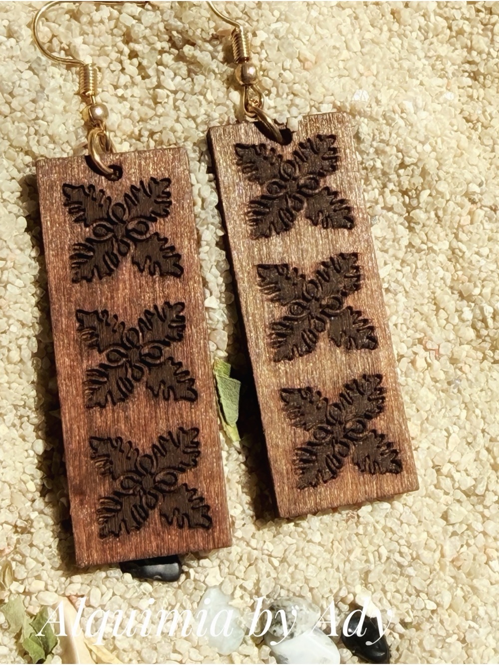 ORGANIC + Wooden Rectangle Earrings in Brown and Gold